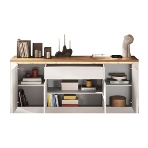 copy of Buffet BRAZZA 1 Tür 3 Schubladen – Kompakter Walnuss-Satin-Stauraum – Sichtbare Fächer – 119 cm