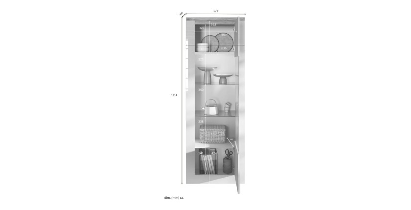 copy of Vitrine 1 Tür links BRAZZA – Öffnung rechts – 5 Fächer – Verglaste Front Nussbaum Satin