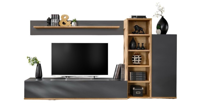 copy of Set mobili JULIA – Vetrine, credenza e mobile TV – Rovere oliato e beige cachemire con LED