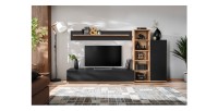 copy of Meubelset JULIA - Vitrinekasten, buffet en tv-meubel - Geolied eiken en beige kasjmier met LED