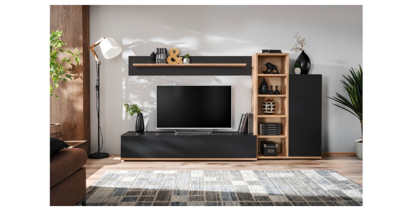 copy of Meubelset JULIA - Vitrinekasten, buffet en tv-meubel - Geolied eiken en beige kasjmier met LED