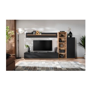 copy of Meubelset JULIA - Vitrinekasten, buffet en tv-meubel - Geolied eiken en beige kasjmier met LED