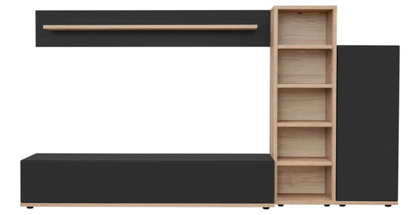 copy of Meubelset JULIA - Vitrinekasten, buffet en tv-meubel - Geolied eiken en beige kasjmier met LED