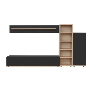 copy of Meubelset JULIA - Vitrinekasten, buffet en tv-meubel - Geolied eiken en beige kasjmier met LED