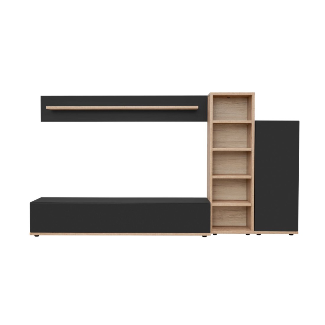copy of Meubelset JULIA - Vitrinekasten, buffet en tv-meubel - Geolied eiken en beige kasjmier met LED