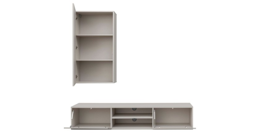 copy of Möbelset JULIA – Vitrinen, Buffet und TV-Möbel – Geöltes Eichenholz und Cashmere-Beige mit LED