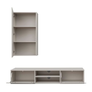 copy of Möbelset JULIA – Vitrinen, Buffet und TV-Möbel – Geöltes Eichenholz und Cashmere-Beige mit LED