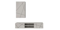copy of Möbelset JULIA – Vitrinen, Buffet und TV-Möbel – Geöltes Eichenholz und Cashmere-Beige mit LED