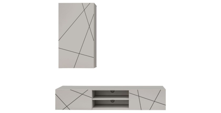 copy of Möbelset JULIA – Vitrinen, Buffet und TV-Möbel – Geöltes Eichenholz und Cashmere-Beige mit LED