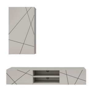 copy of Möbelset JULIA – Vitrinen, Buffet und TV-Möbel – Geöltes Eichenholz und Cashmere-Beige mit LED