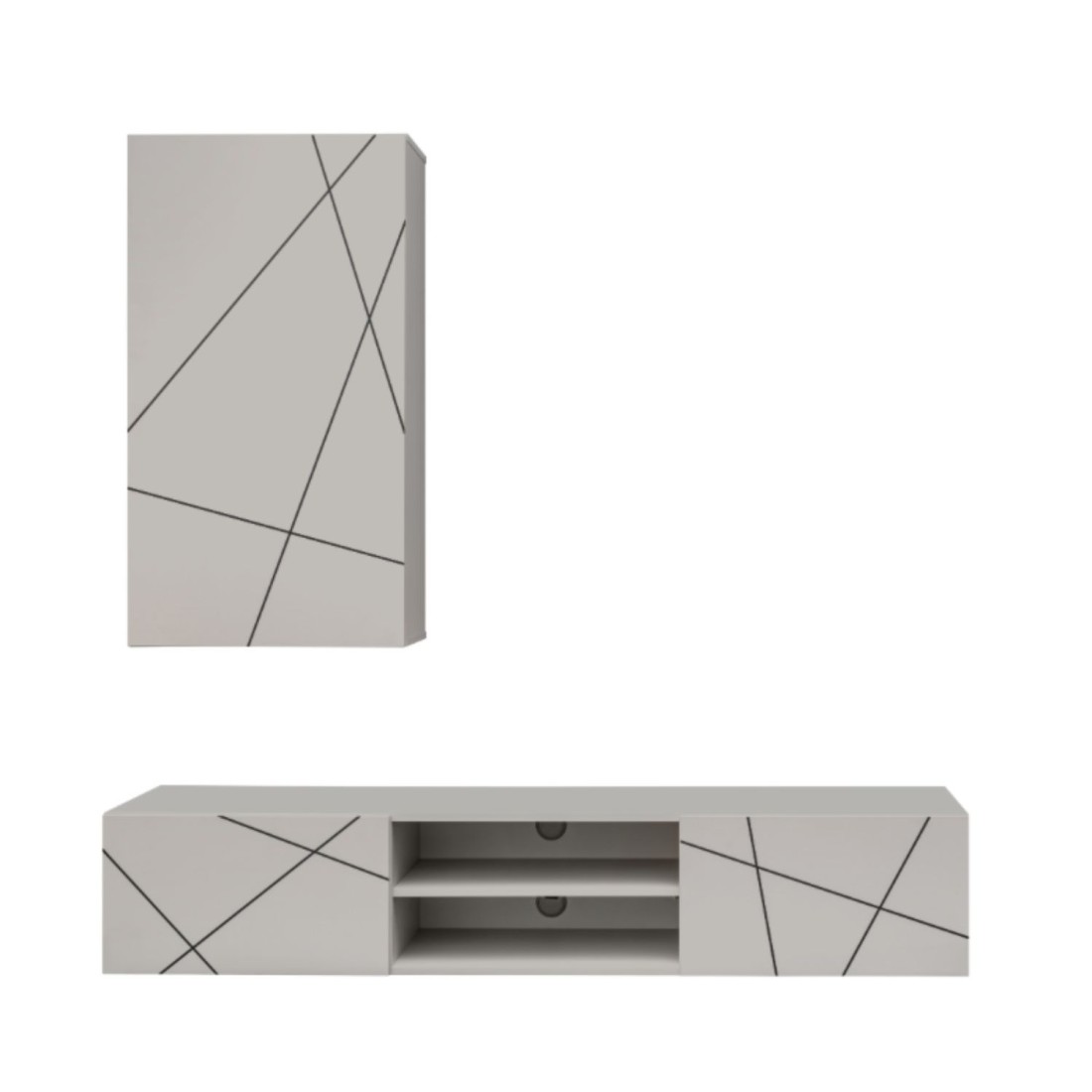 copy of Möbelset JULIA – Vitrinen, Buffet und TV-Möbel – Geöltes Eichenholz und Cashmere-Beige mit LED