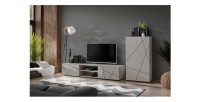 copy of Möbelset JULIA – Vitrinen, Buffet und TV-Möbel – Geöltes Eichenholz und Cashmere-Beige mit LED
