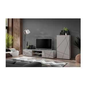 copy of Möbelset JULIA – Vitrinen, Buffet und TV-Möbel – Geöltes Eichenholz und Cashmere-Beige mit LED