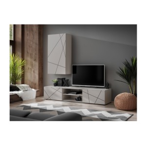 copy of Möbelset JULIA – Vitrinen, Buffet und TV-Möbel – Geöltes Eichenholz und Cashmere-Beige mit LED