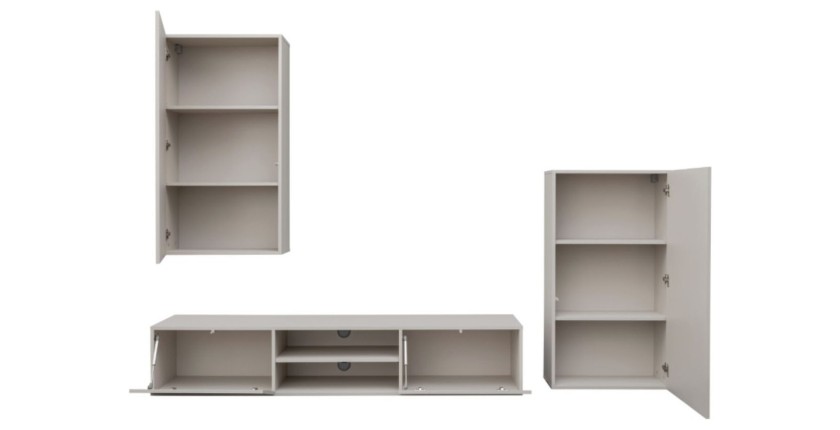 copy of Möbelset JULIA – Vitrinen, Buffet und TV-Möbel – Geöltes Eichenholz und Cashmere-Beige mit LED