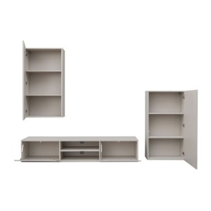 copy of Möbelset JULIA – Vitrinen, Buffet und TV-Möbel – Geöltes Eichenholz und Cashmere-Beige mit LED