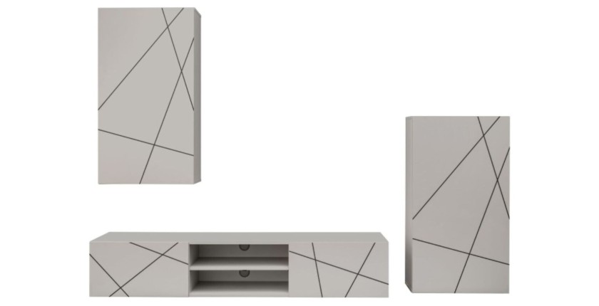 copy of Möbelset JULIA – Vitrinen, Buffet und TV-Möbel – Geöltes Eichenholz und Cashmere-Beige mit LED