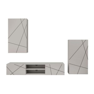 copy of Möbelset JULIA – Vitrinen, Buffet und TV-Möbel – Geöltes Eichenholz und Cashmere-Beige mit LED