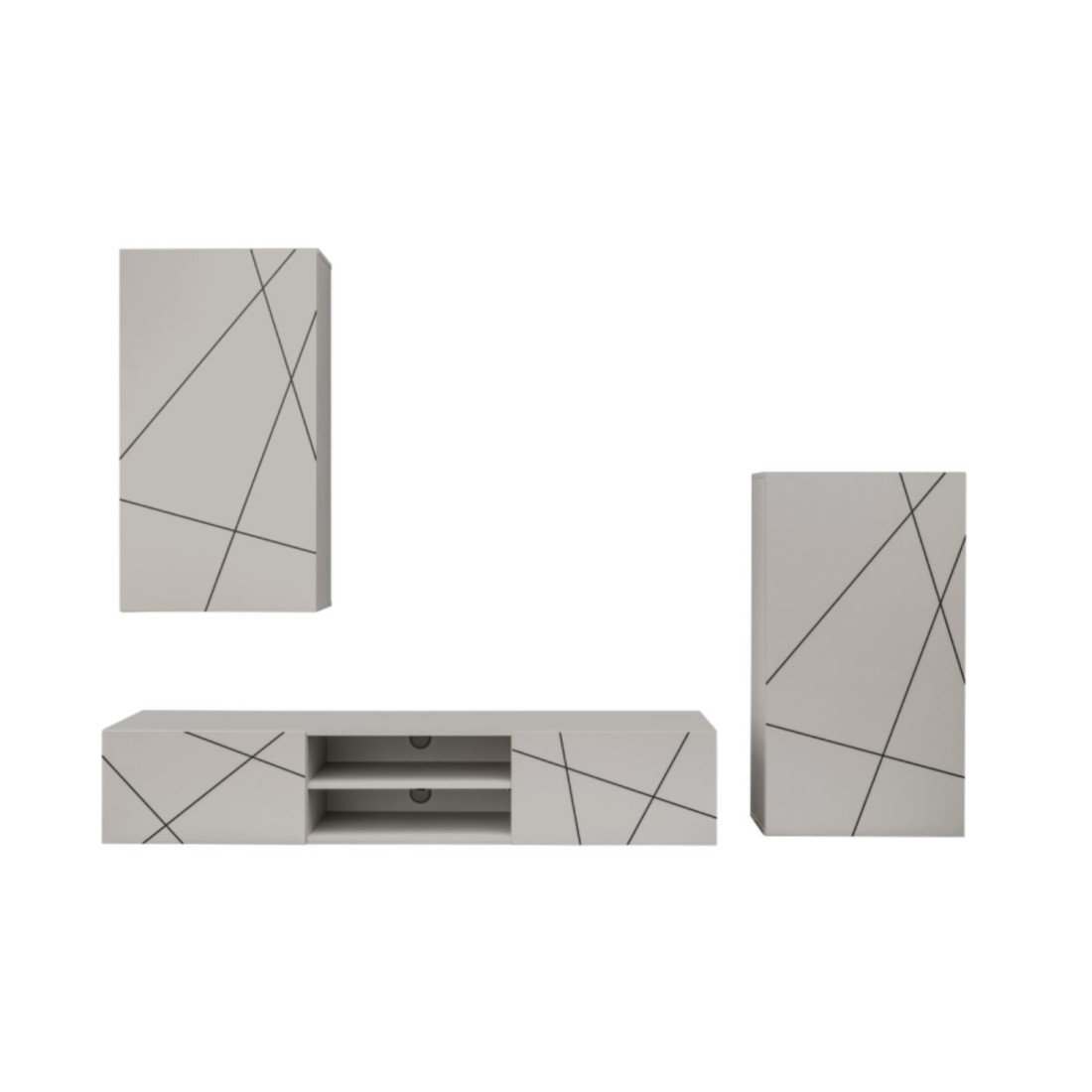 copy of Möbelset JULIA – Vitrinen, Buffet und TV-Möbel – Geöltes Eichenholz und Cashmere-Beige mit LED