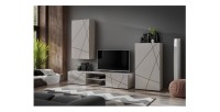 copy of Möbelset JULIA – Vitrinen, Buffet und TV-Möbel – Geöltes Eichenholz und Cashmere-Beige mit LED