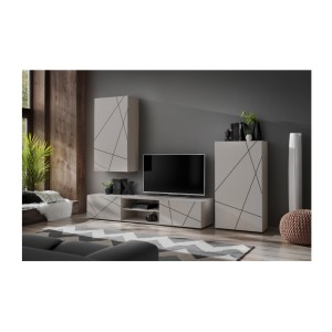 copy of Möbelset JULIA – Vitrinen, Buffet und TV-Möbel – Geöltes Eichenholz und Cashmere-Beige mit LED