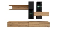 copy of Möbelset JULIA – Vitrinen, Buffet und TV-Möbel – Geöltes Eichenholz und Cashmere-Beige mit LED
