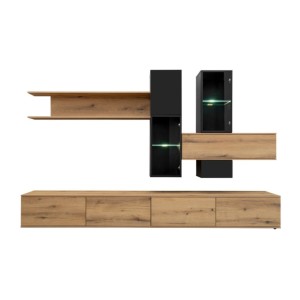 copy of Möbelset JULIA – Vitrinen, Buffet und TV-Möbel – Geöltes Eichenholz und Cashmere-Beige mit LED