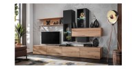copy of Möbelset JULIA – Vitrinen, Buffet und TV-Möbel – Geöltes Eichenholz und Cashmere-Beige mit LED