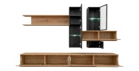 copy of Möbelset JULIA – Vitrinen, Buffet und TV-Möbel – Geöltes Eichenholz und Cashmere-Beige mit LED