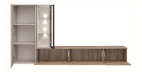 copy of Möbelset JULIA – Vitrinen, Buffet und TV-Möbel – Geöltes Eichenholz und Cashmere-Beige mit LED