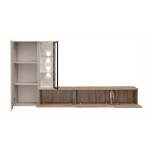 copy of Möbelset JULIA – Vitrinen, Buffet und TV-Möbel – Geöltes Eichenholz und Cashmere-Beige mit LED