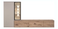 copy of Möbelset JULIA – Vitrinen, Buffet und TV-Möbel – Geöltes Eichenholz und Cashmere-Beige mit LED