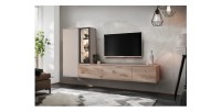 copy of Möbelset JULIA – Vitrinen, Buffet und TV-Möbel – Geöltes Eichenholz und Cashmere-Beige mit LED