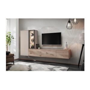 copy of Möbelset JULIA – Vitrinen, Buffet und TV-Möbel – Geöltes Eichenholz und Cashmere-Beige mit LED