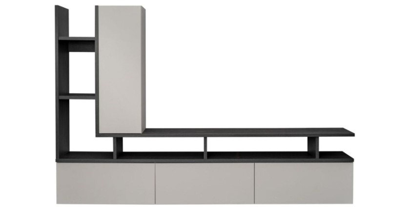 copy of Möbelset JULIA – Vitrinen, Buffet und TV-Möbel – Geöltes Eichenholz und Cashmere-Beige mit LED