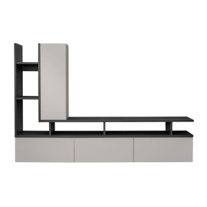 copy of Möbelset JULIA – Vitrinen, Buffet und TV-Möbel – Geöltes Eichenholz und Cashmere-Beige mit LED