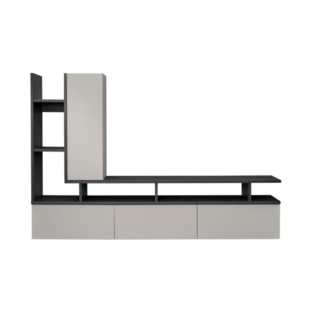 copy of Möbelset JULIA – Vitrinen, Buffet und TV-Möbel – Geöltes Eichenholz und Cashmere-Beige mit LED