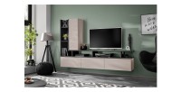 copy of Möbelset JULIA – Vitrinen, Buffet und TV-Möbel – Geöltes Eichenholz und Cashmere-Beige mit LED