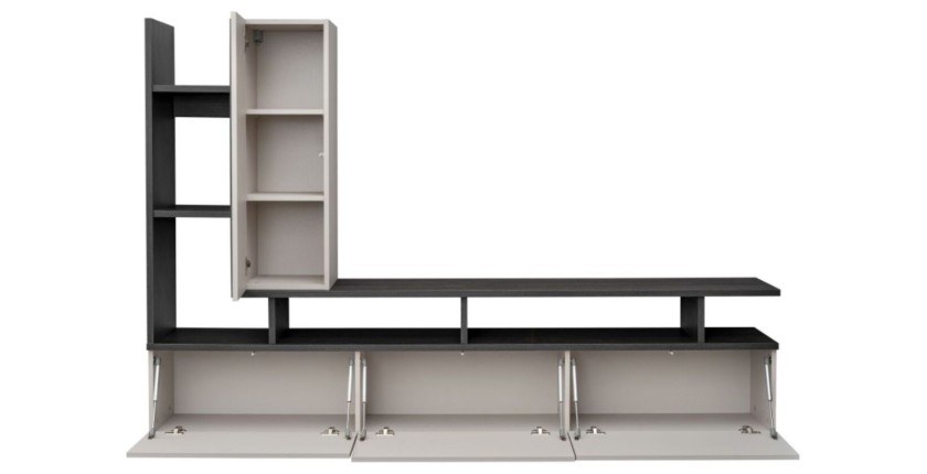 copy of Möbelset JULIA – Vitrinen, Buffet und TV-Möbel – Geöltes Eichenholz und Cashmere-Beige mit LED