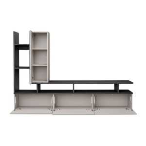 copy of Möbelset JULIA – Vitrinen, Buffet und TV-Möbel – Geöltes Eichenholz und Cashmere-Beige mit LED