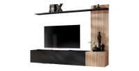 copy of Möbelset JULIA – Vitrinen, Buffet und TV-Möbel – Geöltes Eichenholz und Cashmere-Beige mit LED