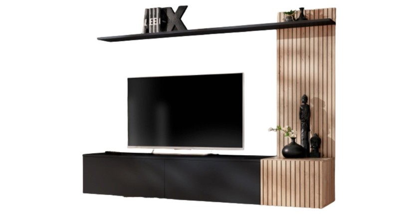 copy of Möbelset JULIA – Vitrinen, Buffet und TV-Möbel – Geöltes Eichenholz und Cashmere-Beige mit LED