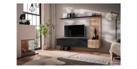 copy of Möbelset JULIA – Vitrinen, Buffet und TV-Möbel – Geöltes Eichenholz und Cashmere-Beige mit LED