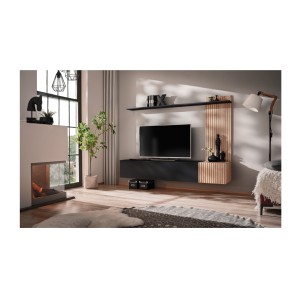 copy of Möbelset JULIA – Vitrinen, Buffet und TV-Möbel – Geöltes Eichenholz und Cashmere-Beige mit LED