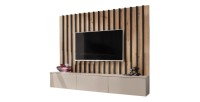 Composición mural TASHYA – Mueble para TV y panel mural – Roble Artesano y blanco arena