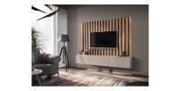 Composición mural TASHYA – Mueble para TV y panel mural – Roble Artesano y blanco arena
