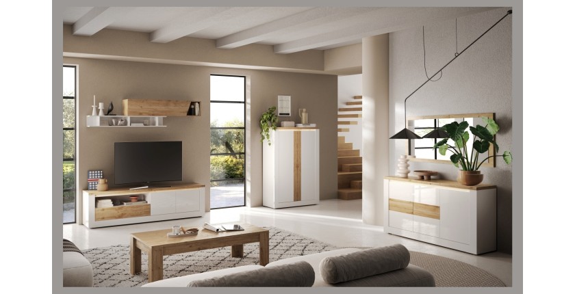 copy of TV-Möbel BRAZZA 182 cm – 2 Türen, 2 Schubladen – Satin Nussbaum und sichtbare Fächer