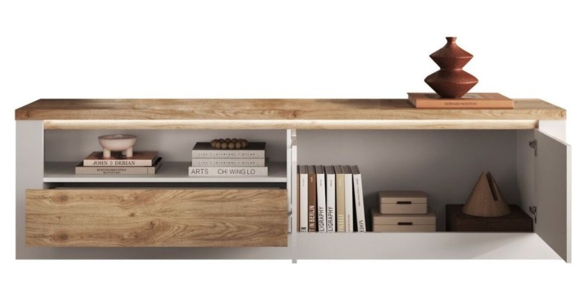 copy of TV-Möbel BRAZZA 182 cm – 2 Türen, 2 Schubladen – Satin Nussbaum und sichtbare Fächer