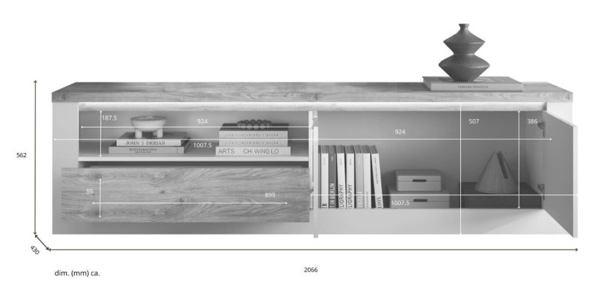 copy of TV-Möbel BRAZZA 182 cm – 2 Türen, 2 Schubladen – Satin Nussbaum und sichtbare Fächer