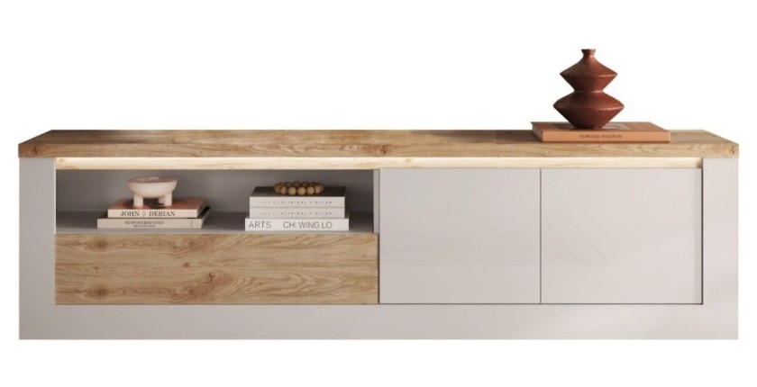 copy of TV-Möbel BRAZZA 182 cm – 2 Türen, 2 Schubladen – Satin Nussbaum und sichtbare Fächer